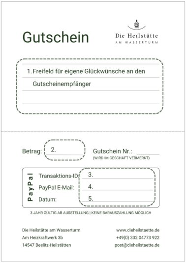Doppelseitiger Druck - Gutschein A4 Die Heilstätte - Design 1 _ Innen